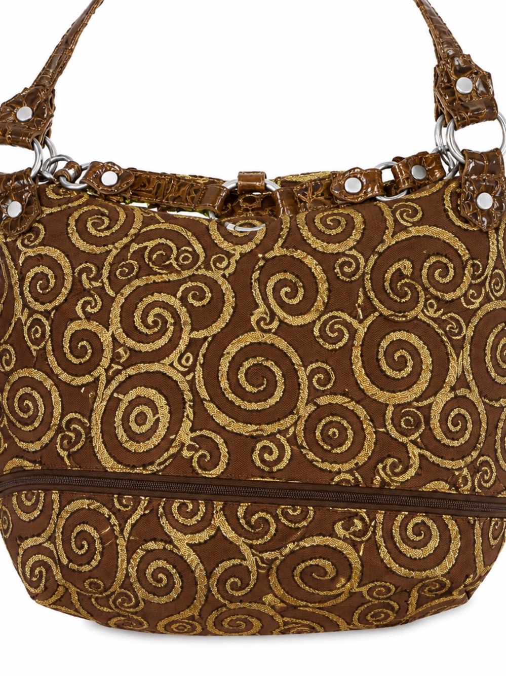 90s Brown & Gold Swirl Shoulder Bag – Vintage, European, Ideal Condition